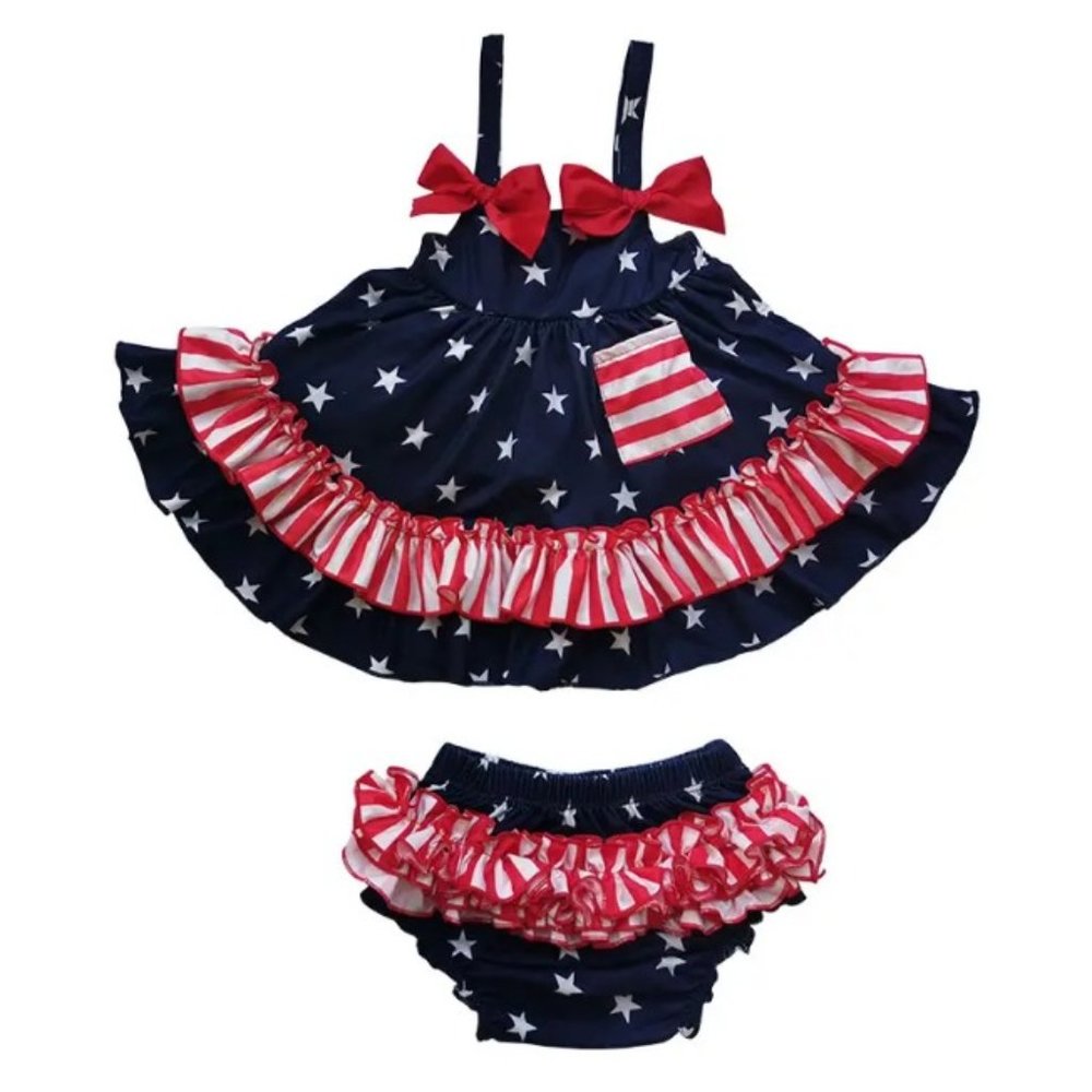 4th of July Patriotic Baby Girls Swing Top Dress Ruffle Outfit